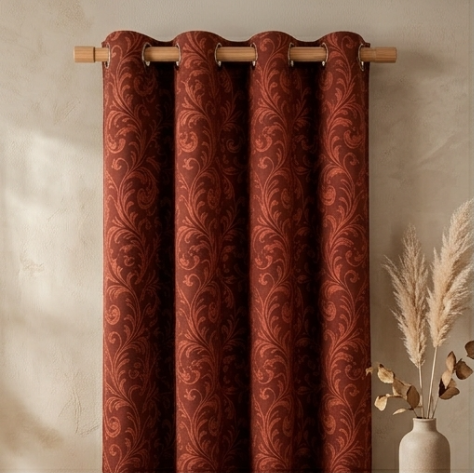 Heirloom Rust Vintage Damask Grommet Curtain Panel