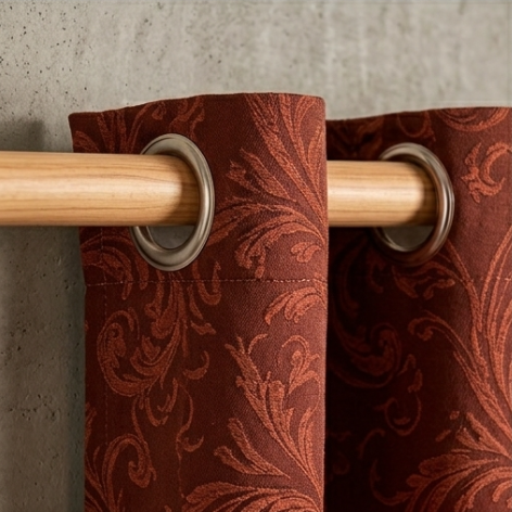Heirloom Rust Vintage Damask Grommet Curtain Panel