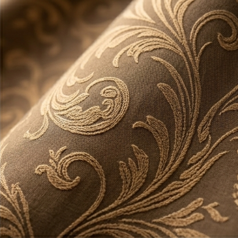 Warm Taupe and Antique Gold Vintage Damask Grommet Curtain Panel