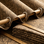 Warm Taupe and Antique Gold Vintage Damask Grommet Curtain Panel
