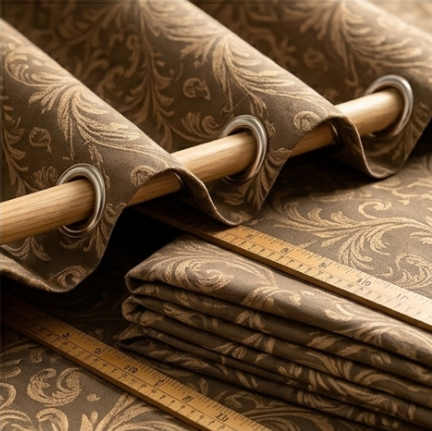 Warm Taupe and Antique Gold Vintage Damask Grommet Curtain Panel